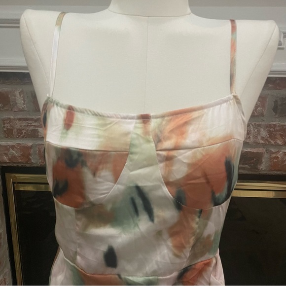 Green & orange abstract patterned satin dress / XS / Excellent condition - Picture 3 of 13